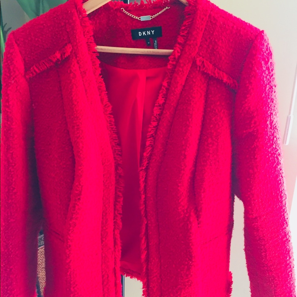 DKNY Red Tweed Blazer Jacket